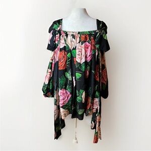 New Dolce & Gabbana Silk Blouse Cute Top Womens 6 | EUR 42 Black Floral Sheer
